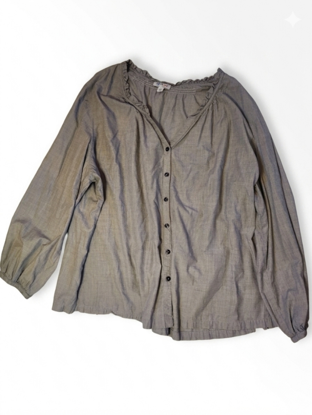 Denim & Co. 3X Blue Chambray Ruffle Neck Peasant Top - Cotton‎ - EUC